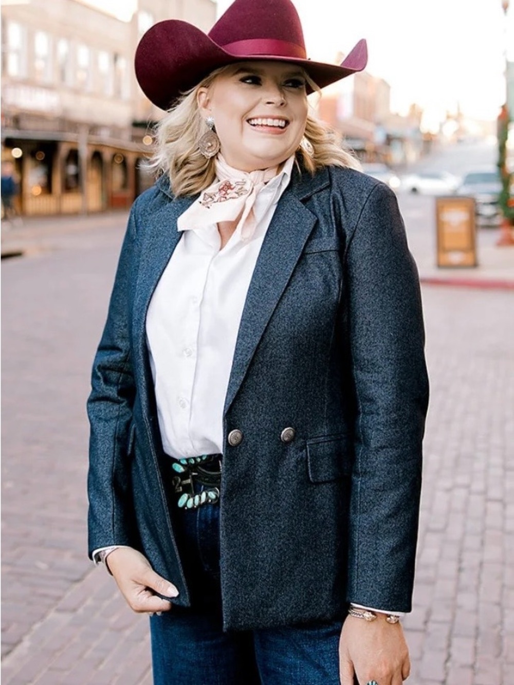 Women's Double-Breasted Blazer in Dark Denim